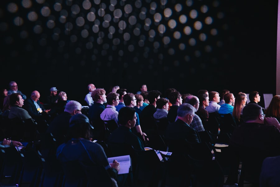 Corporate town hall audience and stage